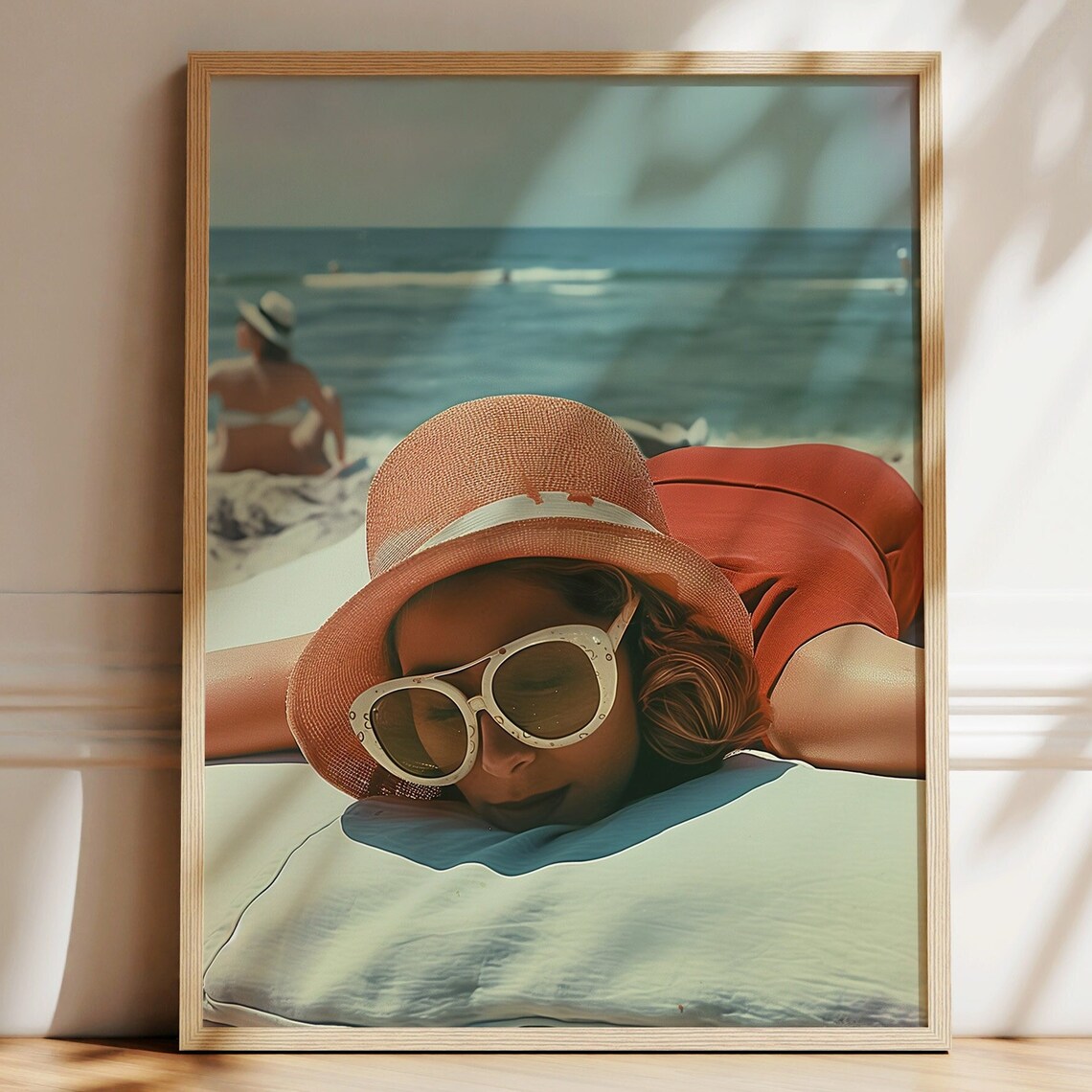 Vintage Beach Photo Woman in Sunhat and Sunglasses Summer Poster