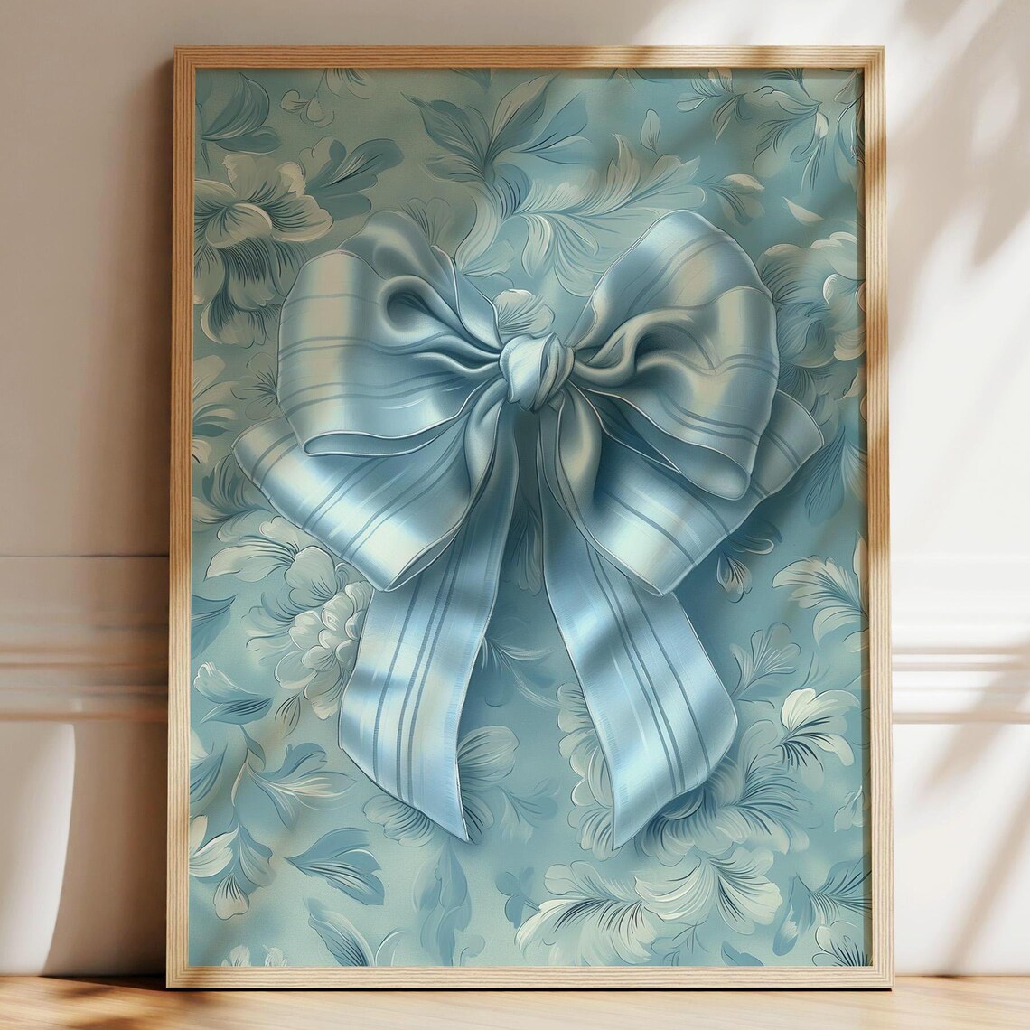 Blue Satin Bow Coquette Floral Elegant French Style Wall Poster