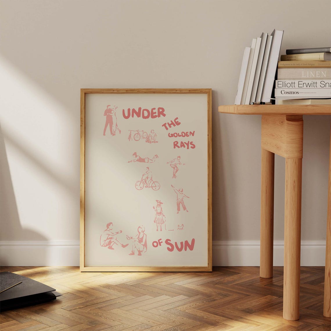 Under the Golden Rays of Sun Rose Pink Summer Doodle Art Poster - Image 2