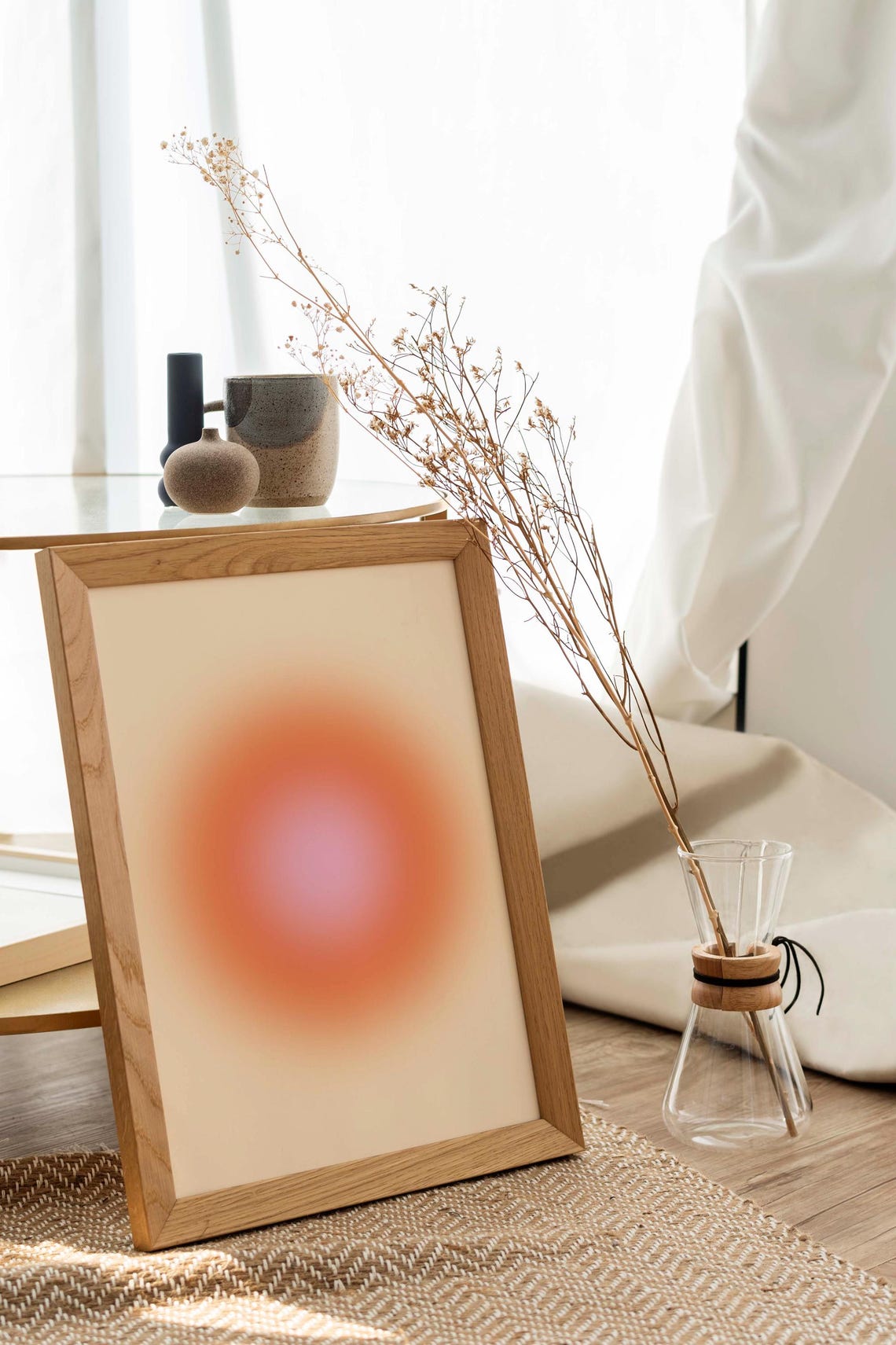 Peach Pink Gradient Aura Oval Glow Soft Pastel Abstract Art Poster - Image 2