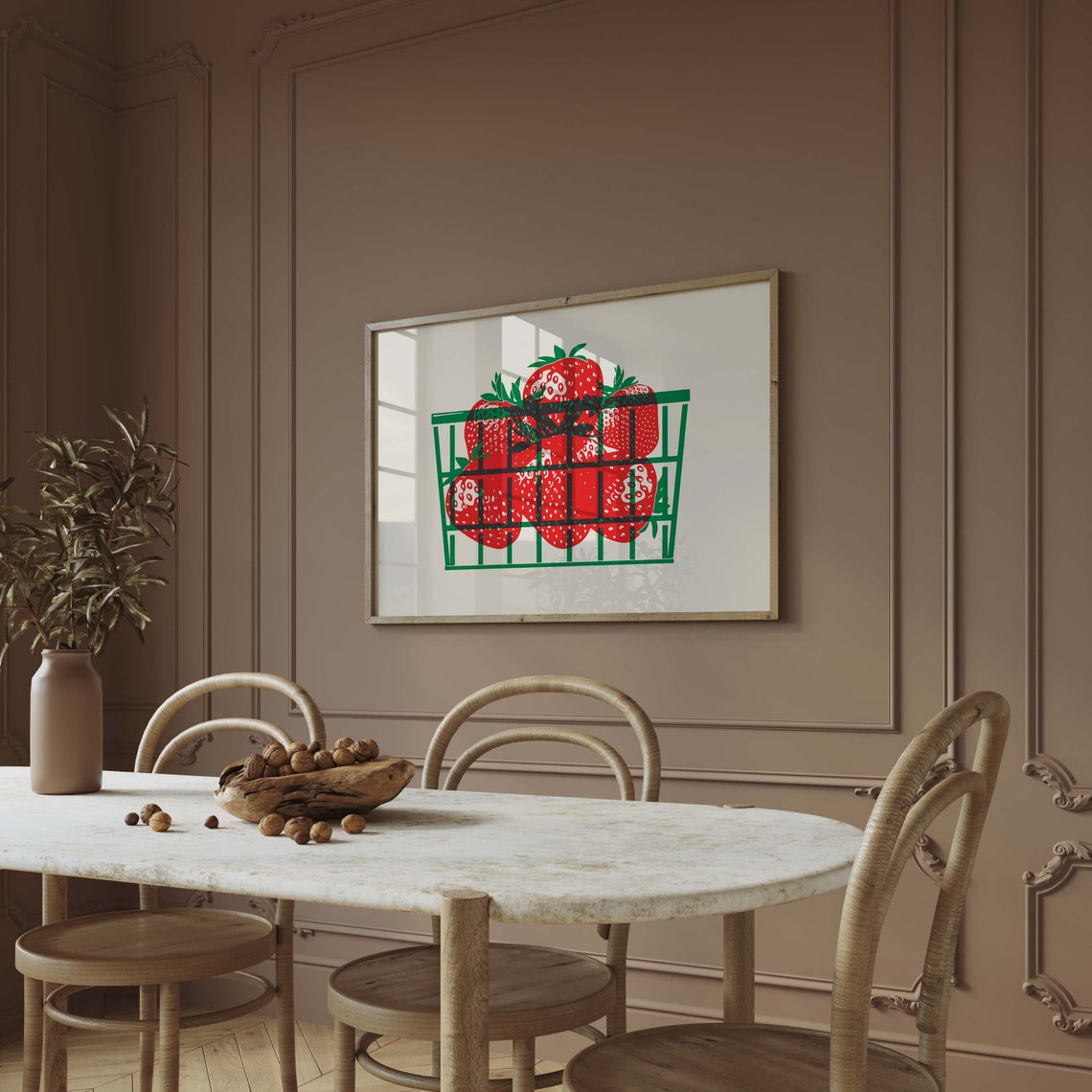 Red Strawberries Green Berry Basket Retro Fruit Kitchen Art Poster - Image 2