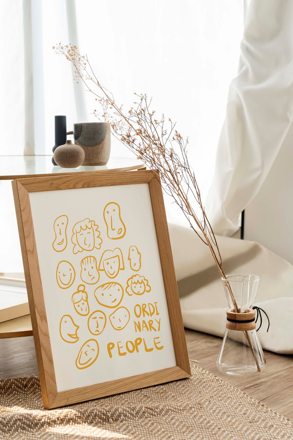 Ordinary People Yellow Doodle Faces Whimsical Portrait Art Print - Image 2