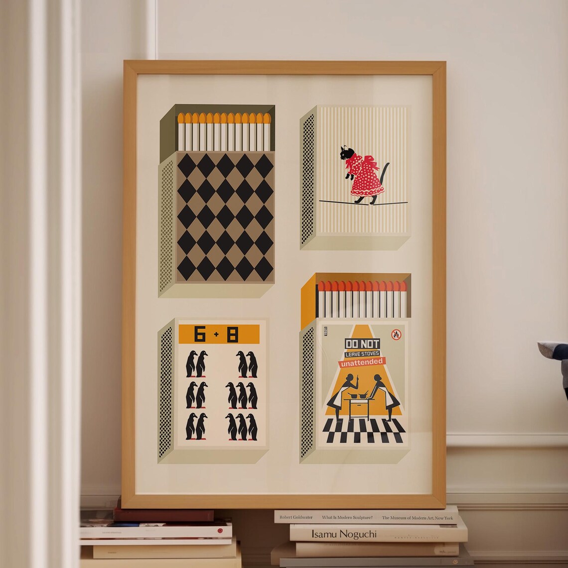 Vintage Matchbook Art Poster Retro Matchbox Illustrations Cat Design