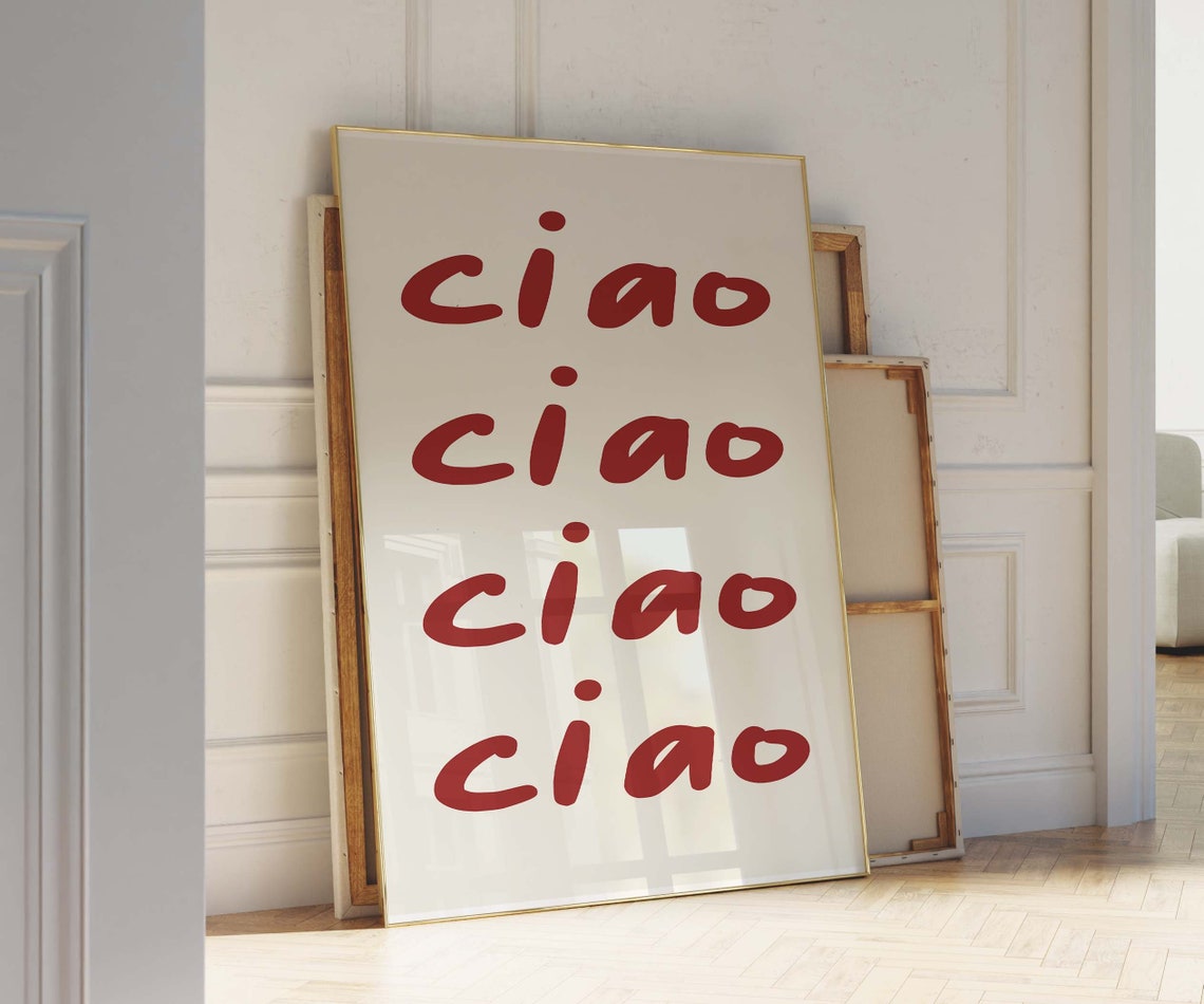 Ciao Italian Greeting Hand Lettered Red Typography Art Poster