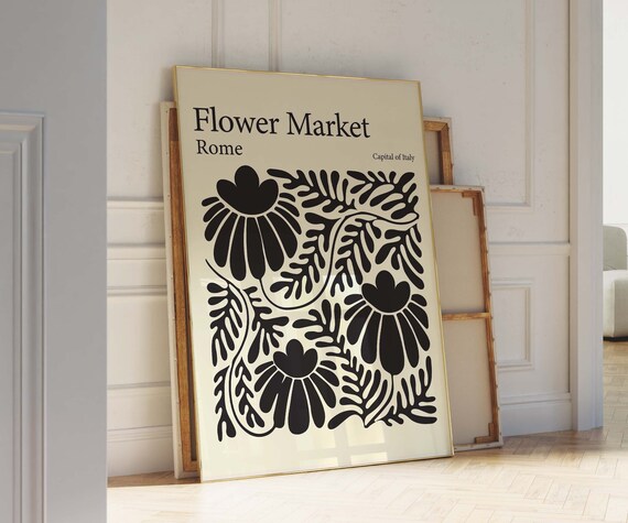 Flower Market Rome Black White Travel Poster Rome Wall Art Rome Italy Travel Poster Flower Market Poster Matisse Poster Flower Market Print