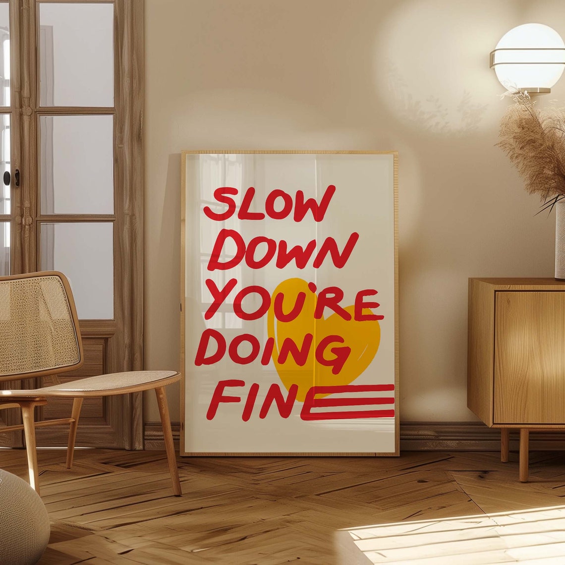 Slow Down You're Doing Fine Inspirational Red Heart Typography Poster - Image 3