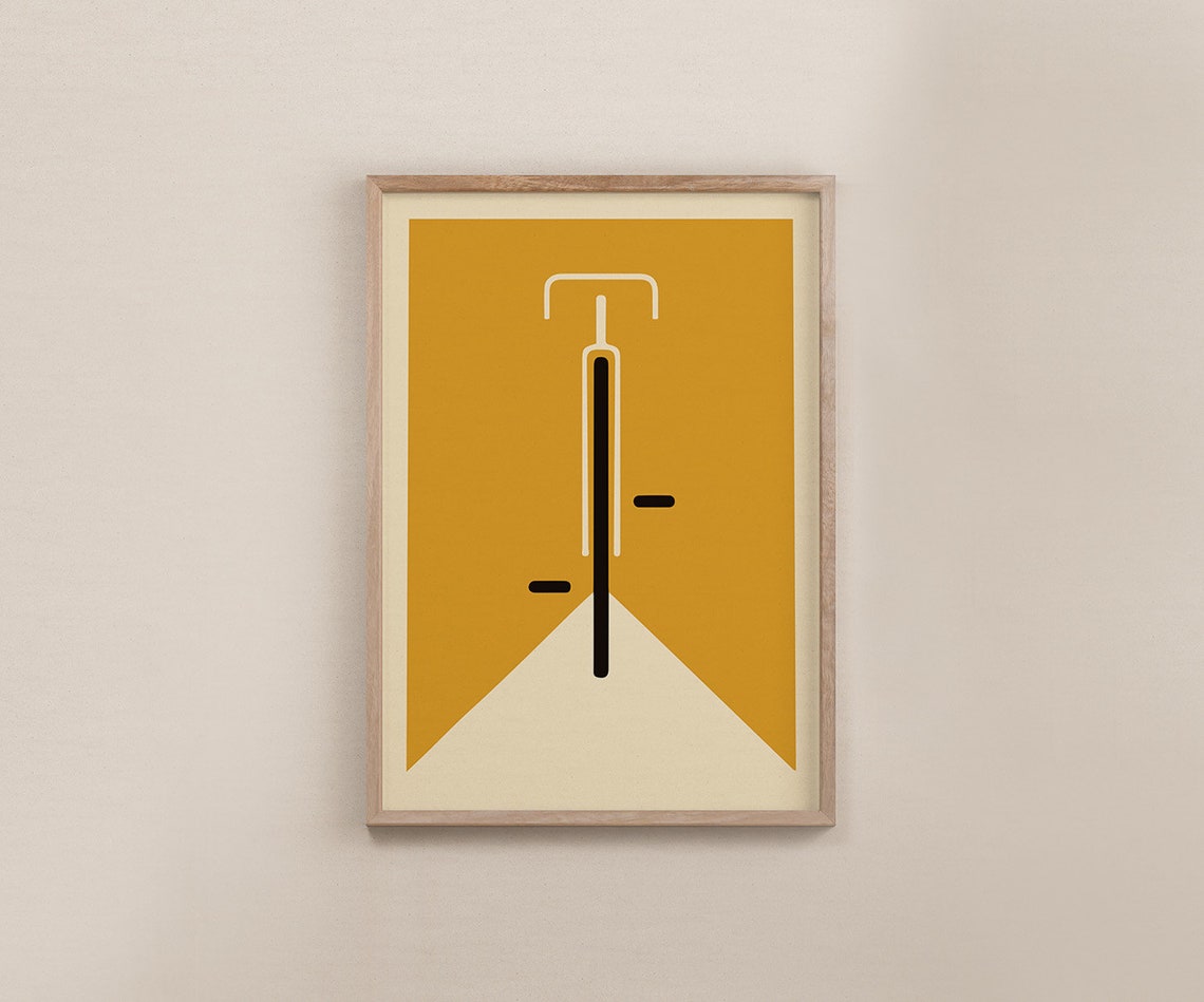 Bright Yellow Bauhaus Bicycle Abstract Geometric Mid Century Print - Image 3