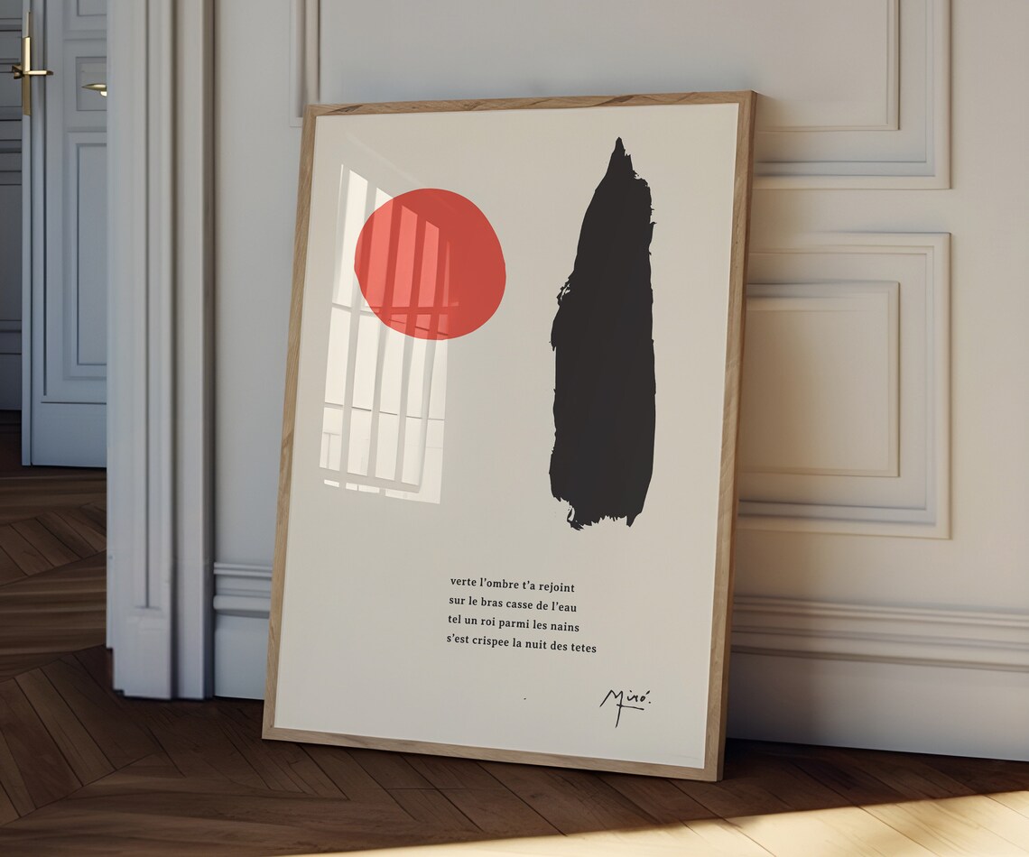 Joan Miro Red Sun Black Brushstroke Figure French Poem Modern Art Poster - Image 3