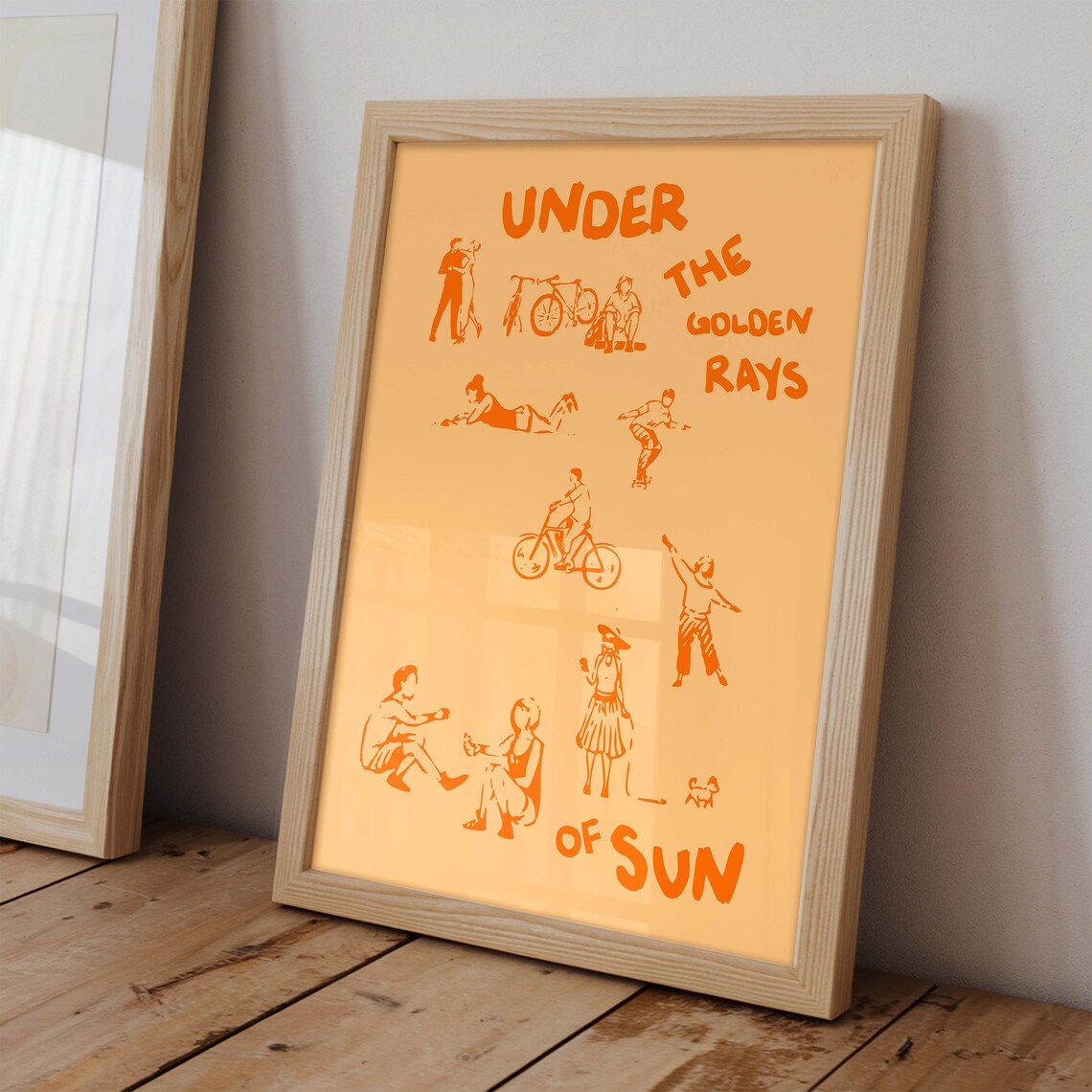 Under The Golden Rays Of Sun Orange Retro Illustration Art Poster