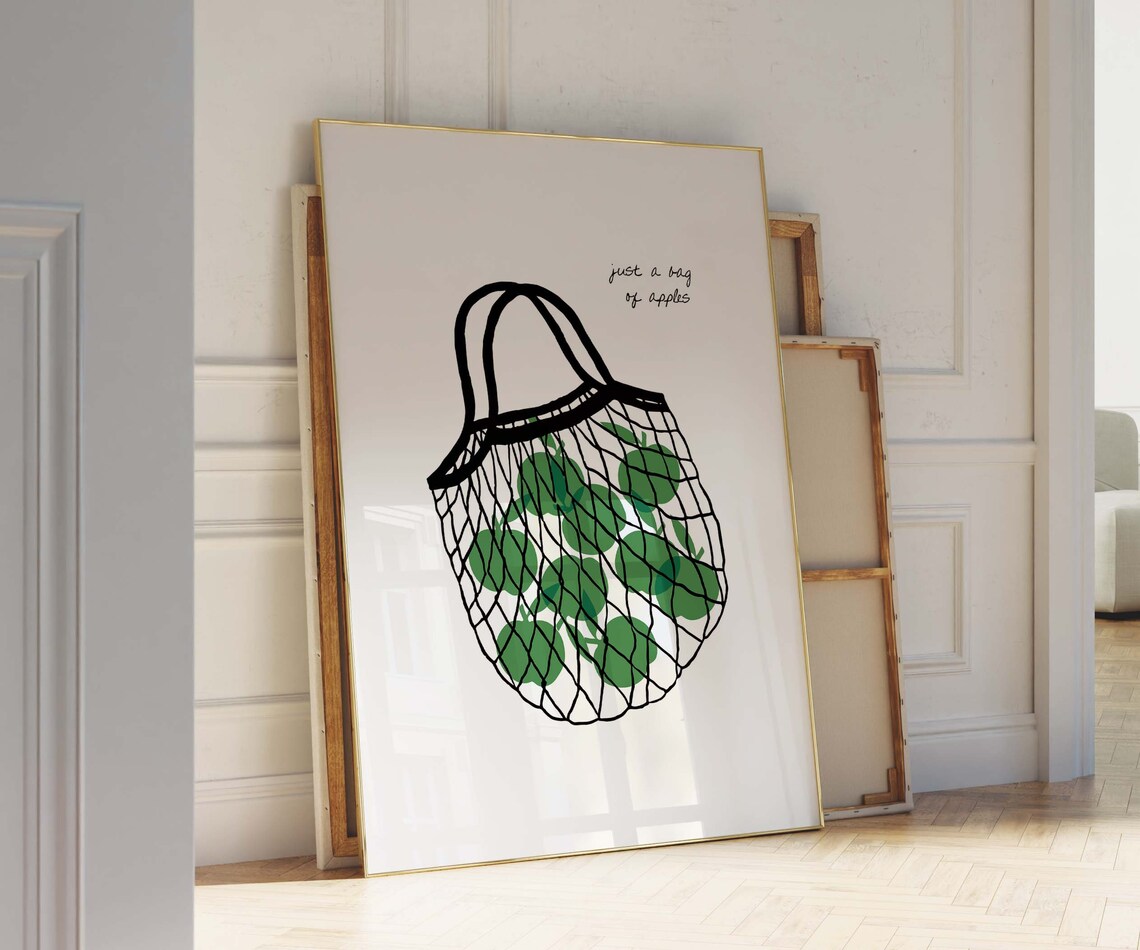Just A Bag Of Apples Fruit Kitchen Illustration Green Art Print