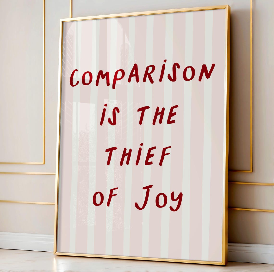 Comparison Is The Thief Of Joy Red Script Pink Quote Art Poster