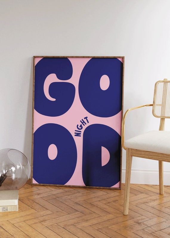 Good Night Print Retro Pink And Blue Poster Funky Preppy Positive Art Print Bold Bedroom Art Dorm Decor Cool Apartment Art Above Bed Art
