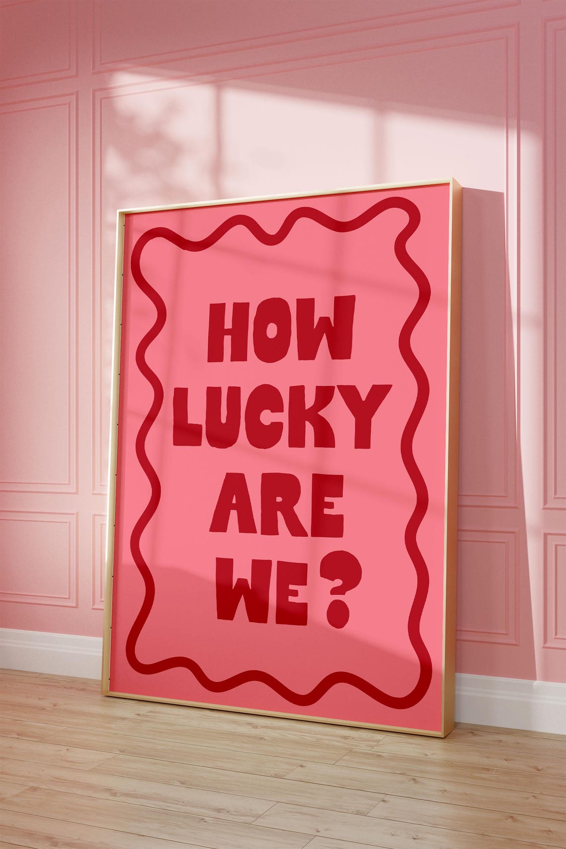 How Lucky Are We Bold Retro Red Chunky Letter Typography Poster