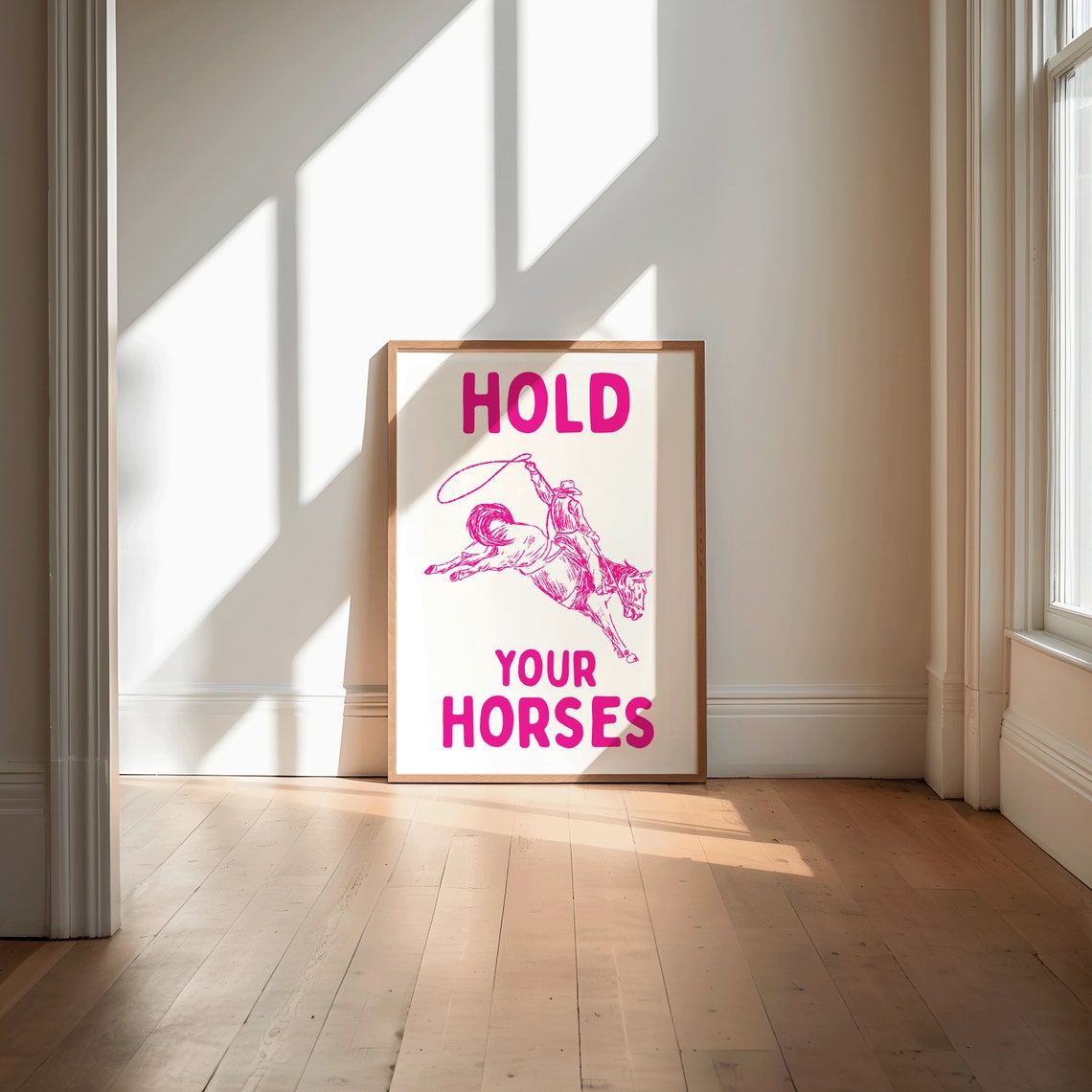 Hold Your Horses Pink Cowboy Western Rodeo Typography Poster - Image 2