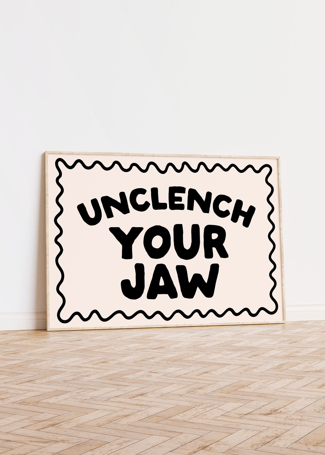 Unclench Your Jaw Black Bold Wavy Border Funny Reminder Quote Poster - Image 2