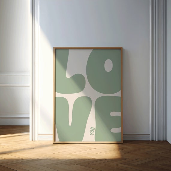 Love You Sage Green Retro Bold Typography Minimalist Gift Poster