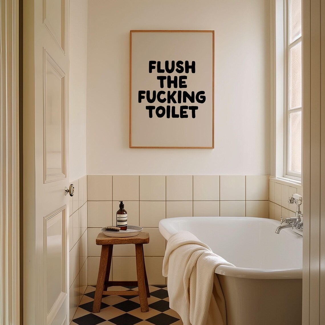 Flush The Fucking Toilet Sweary Bold Funny Bathroom Quote Poster - Image 2