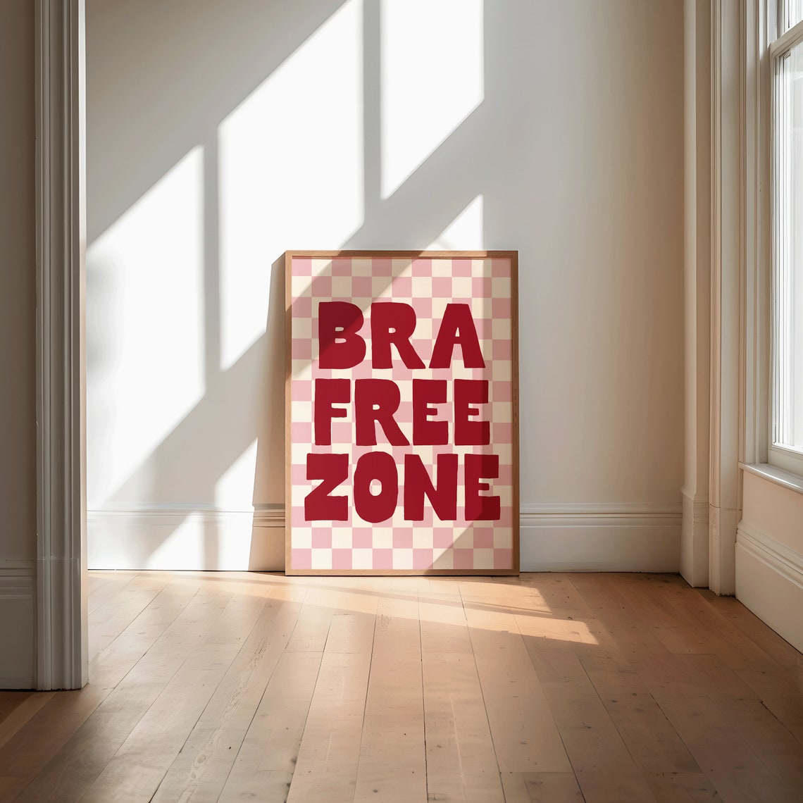Bra Free Zone Red Checkerboard Retro Sassy Typography Poster - Image 2