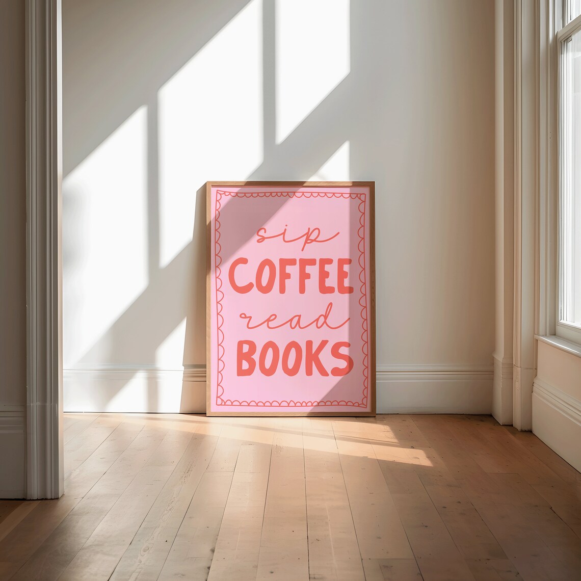 Sip Coffee Read Books Retro Reader Art Print - Image 2