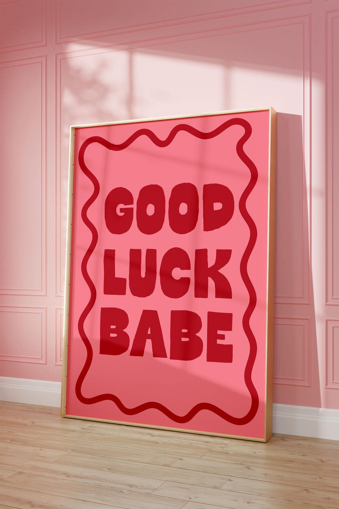 Good Luck Babe Bold Red Pink Retro Chunky Letter Typography Poster