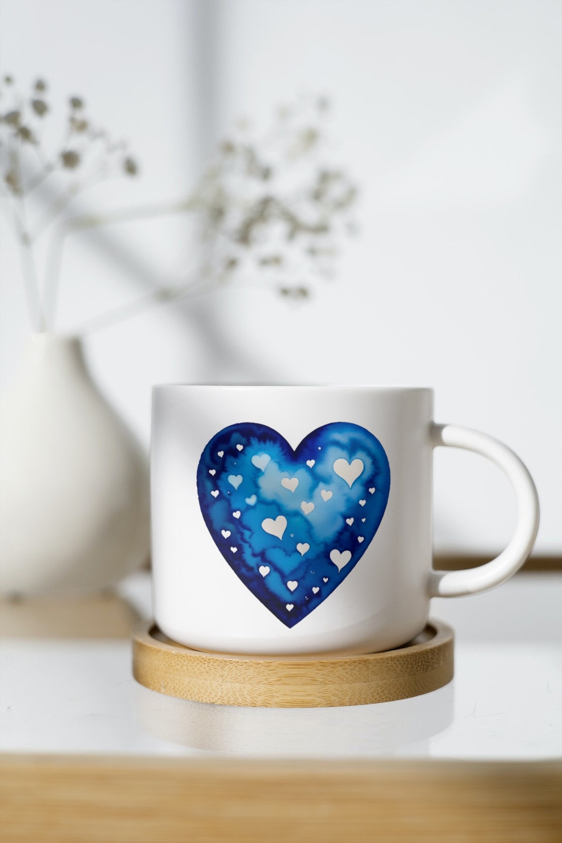 Blue Watercolor Heart Romantic Love Art Soft Watercolor Wall Poster - Image 2