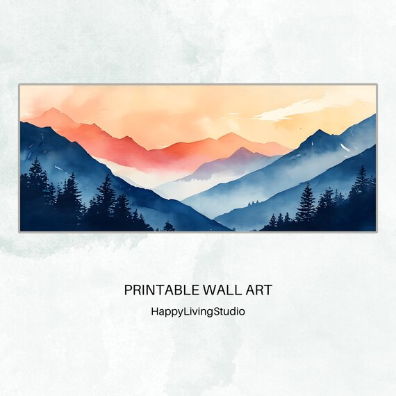 Colorful Mountains Wall Art Large Art High Resolution Print Horizontal Wall Art Print Colorful Watercolor Print Art