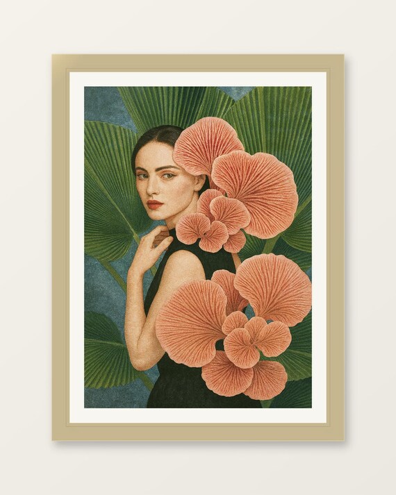Elegant Coral Ginkgo Woman Art Print
