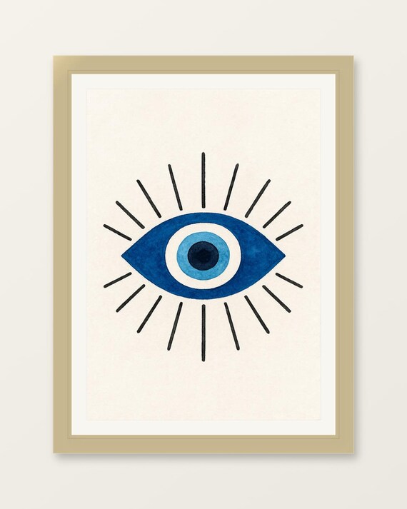 Minimalist Evil Eye Print Watercolor Nazar Art Modern Boho Decor