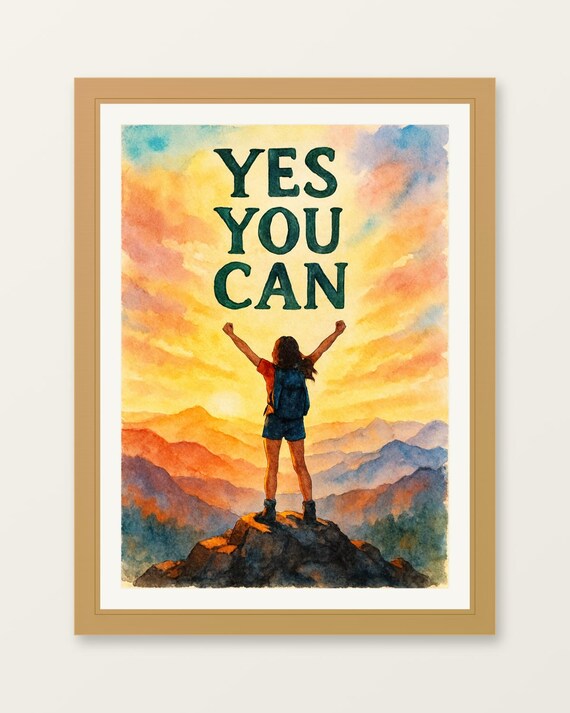 Motivational Watercolor Art Print Yes You Can Minimalist Bold Decor