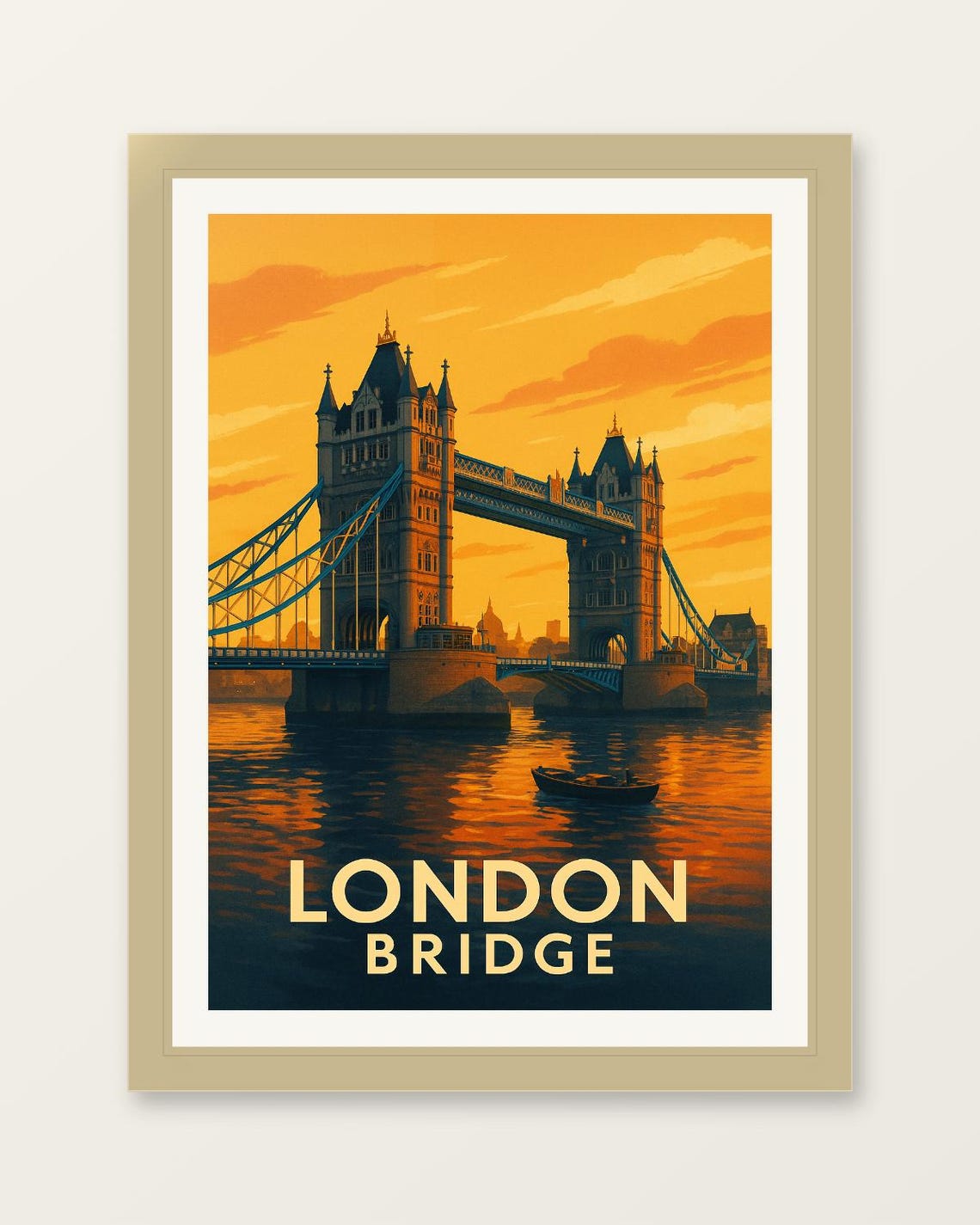 London Tower Bridge Golden Sunset Over Thames River Reflection Poster