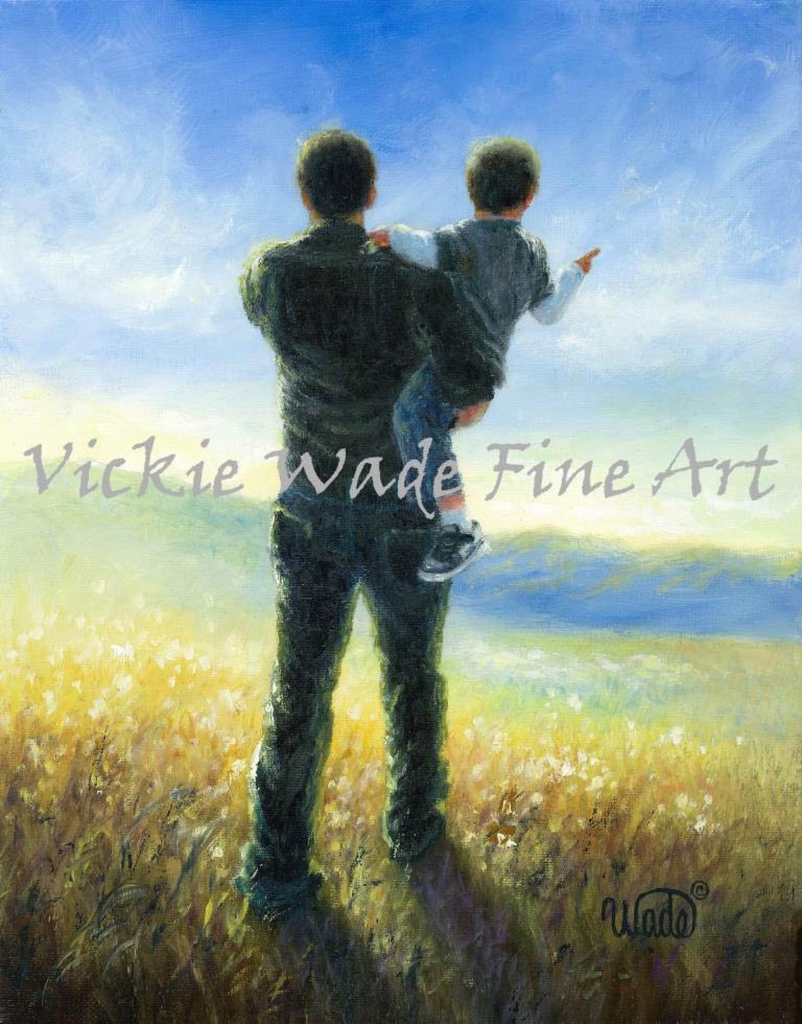 Father Holding His Son as They Look Across the Prairie Poster