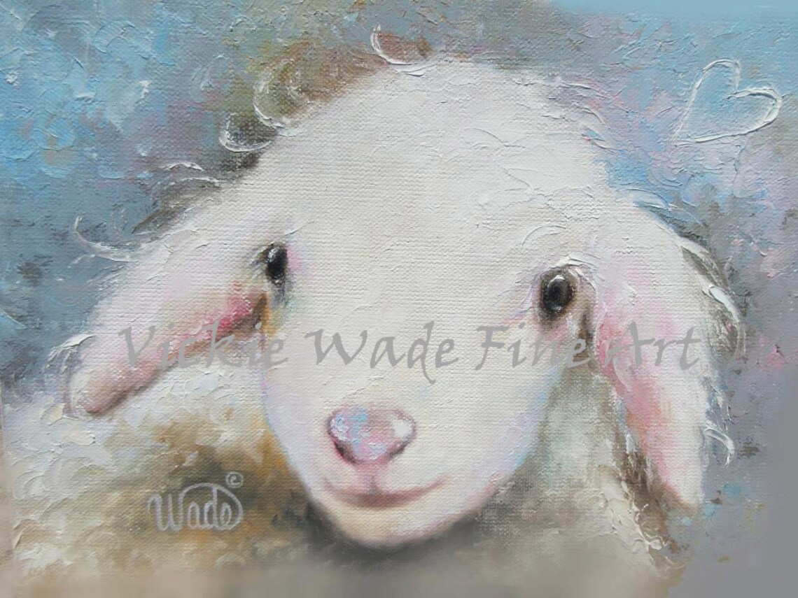 Sweet Baby Lamb Face Close Up Oil Painting Nursery Art Poster