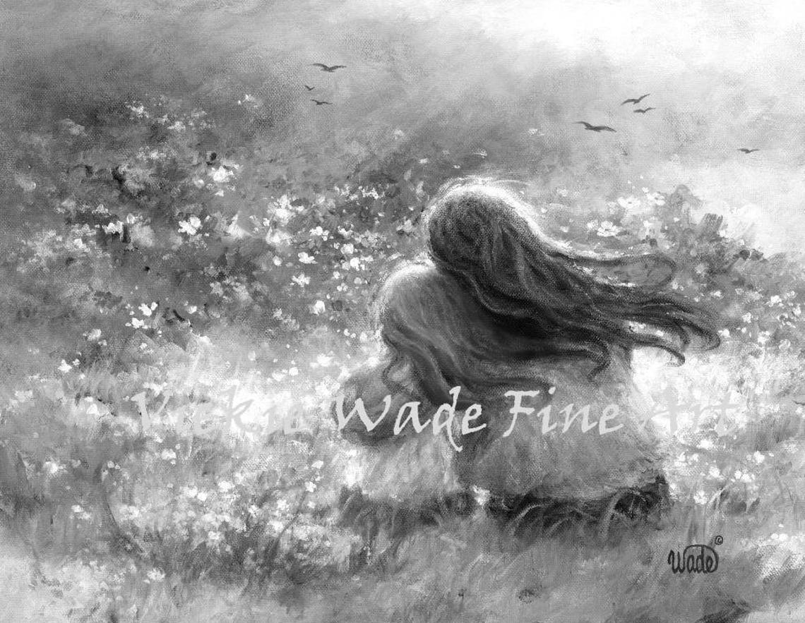 Mother Daughter Art Print Garden Mother Black And White Loving Mother Blonde Daughter Mom Paintings Girls Room Vickie Wade Art