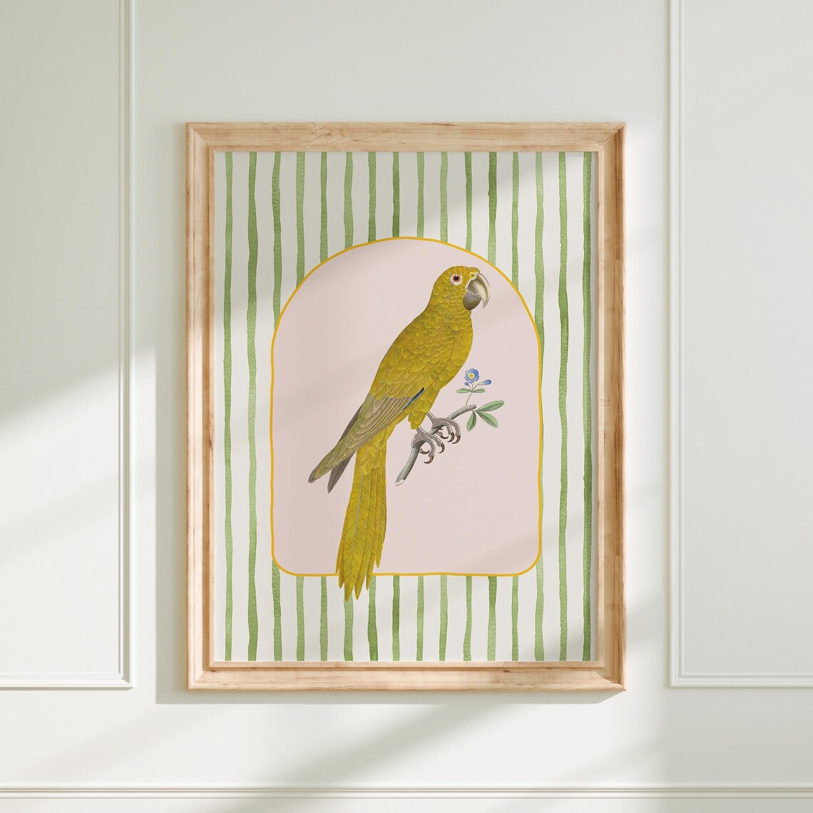 Striped Bird Art Print, Maximalist Nursery Decor
