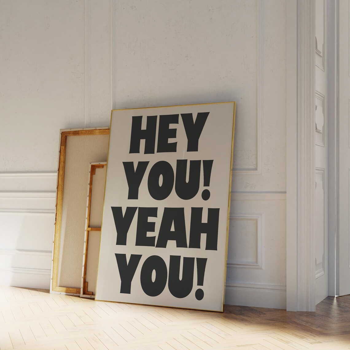 Hey You Black And White Typography Poster Modern Maximalist Decor Trendy Wall Art Prints A182
