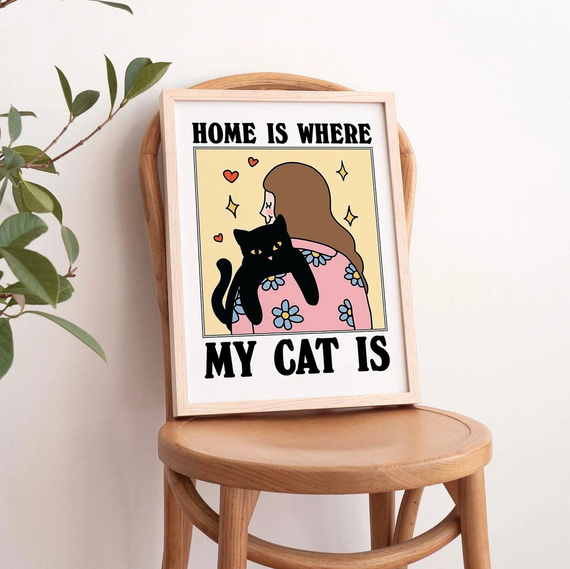 Home Is Where My Cat Is Black Cat Hug Retro Wholesome Poster - Image 4