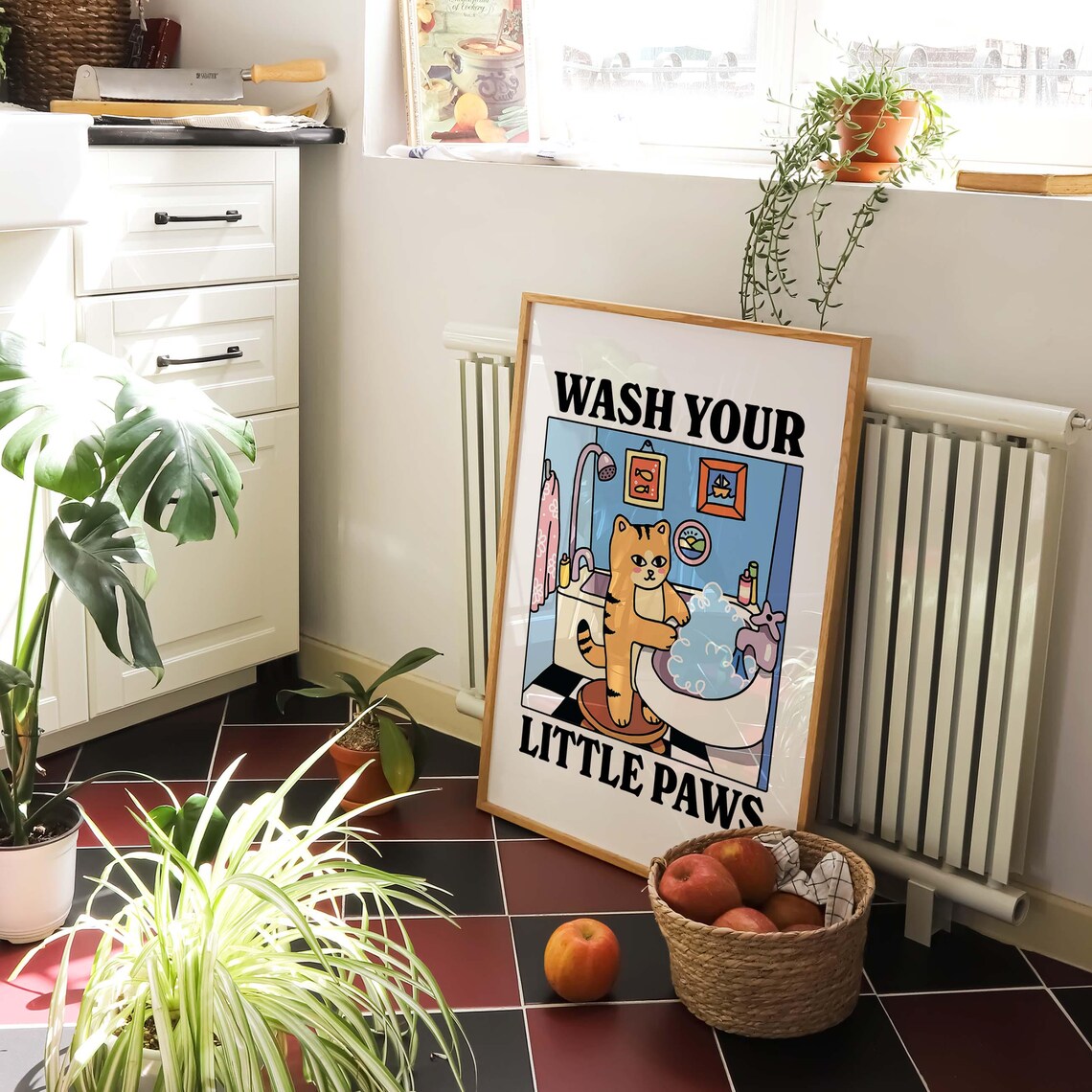 Wash Your Paws Ginger Cat Bathroom Poster - Image 3