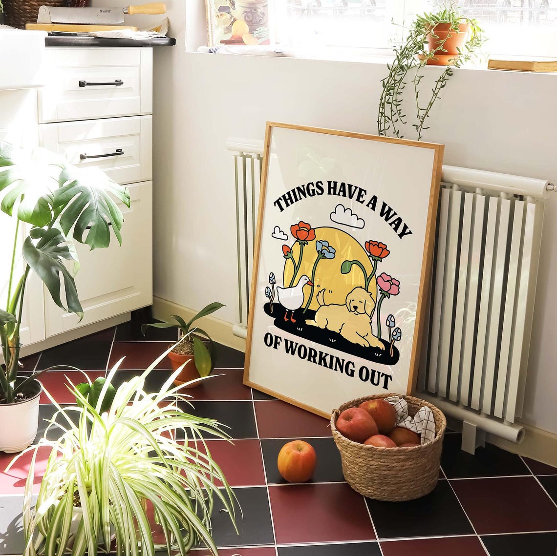 Things Have a Way of Working Out Retro Cottagecore Puppy Duck Poster - Image 3