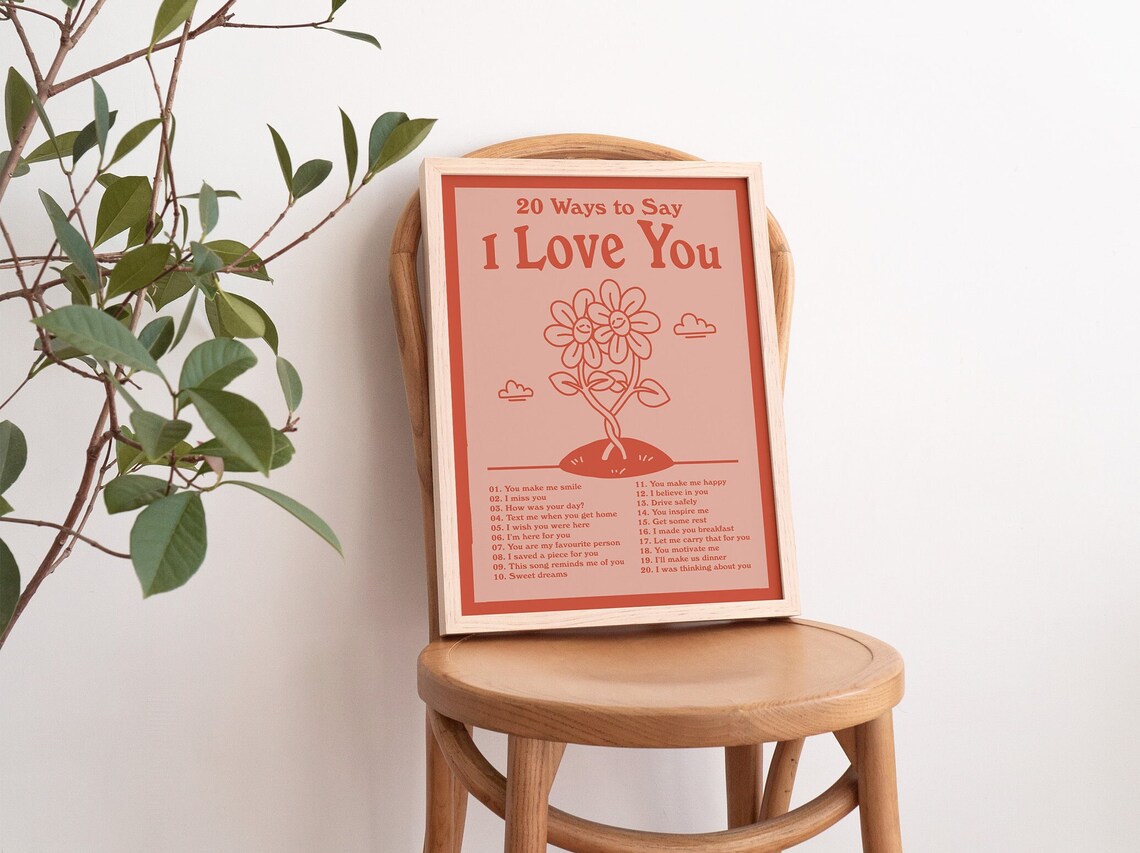 I Love You Retro Typographic Poster, Cute Wall Decor - Image 3