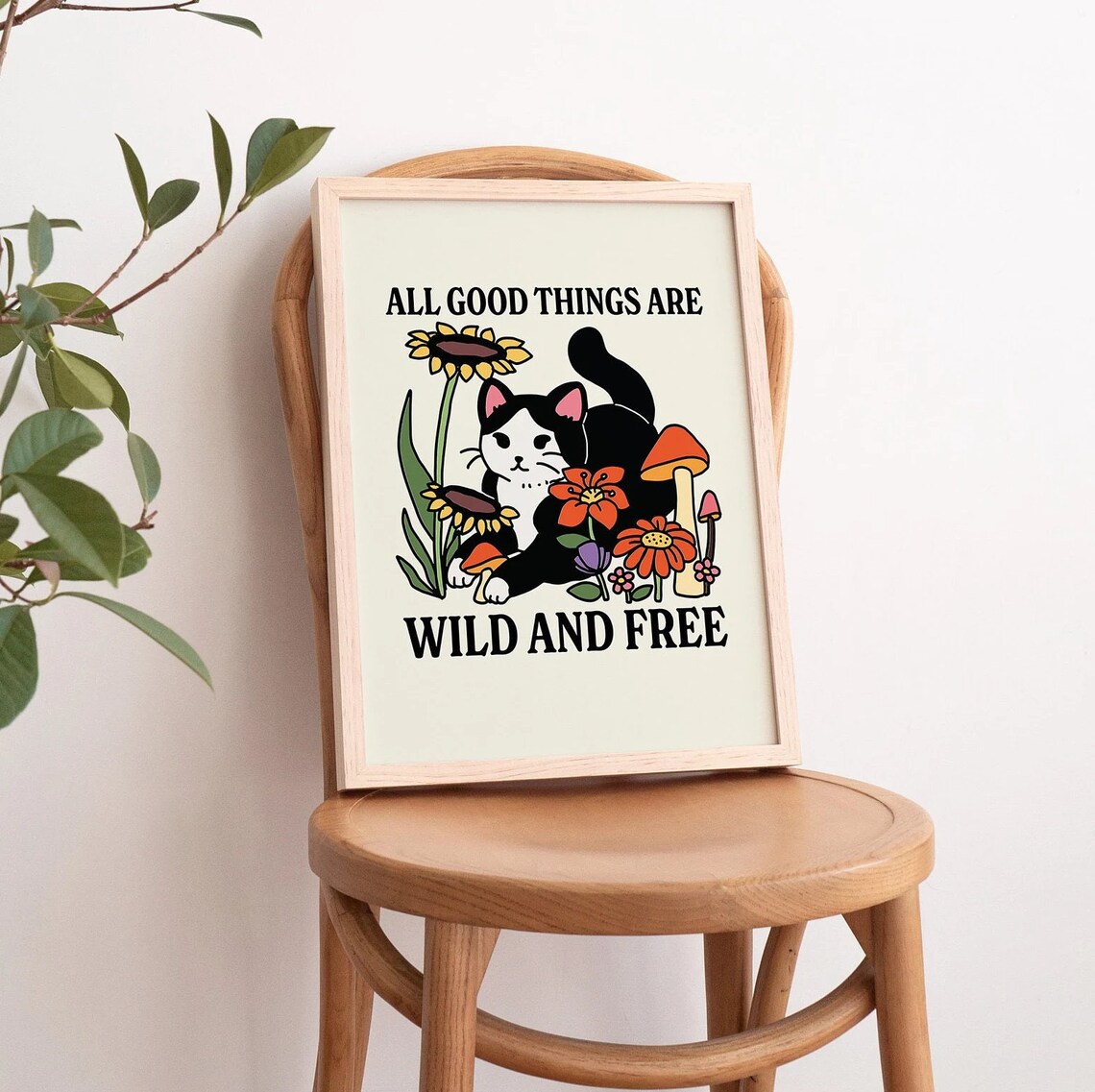 Wildflower Cat Botanical Art Print, Wild and Free - Image 4