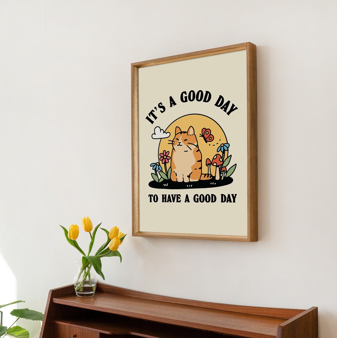 Cat Illustration Happiness Quote, Cute Kids Room Art Print - Image 3