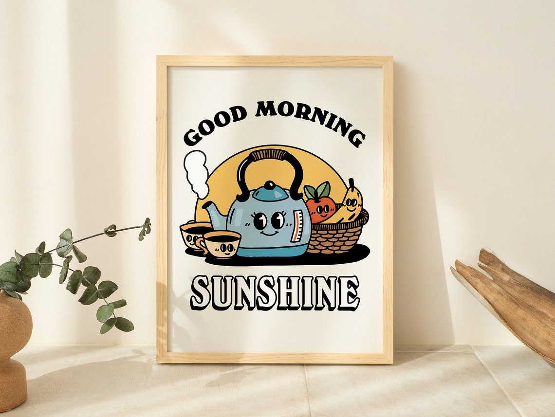 Good Morning Sunshine Cute Kettle Coffee Fruit Retro Kitchen Poster - Image 2