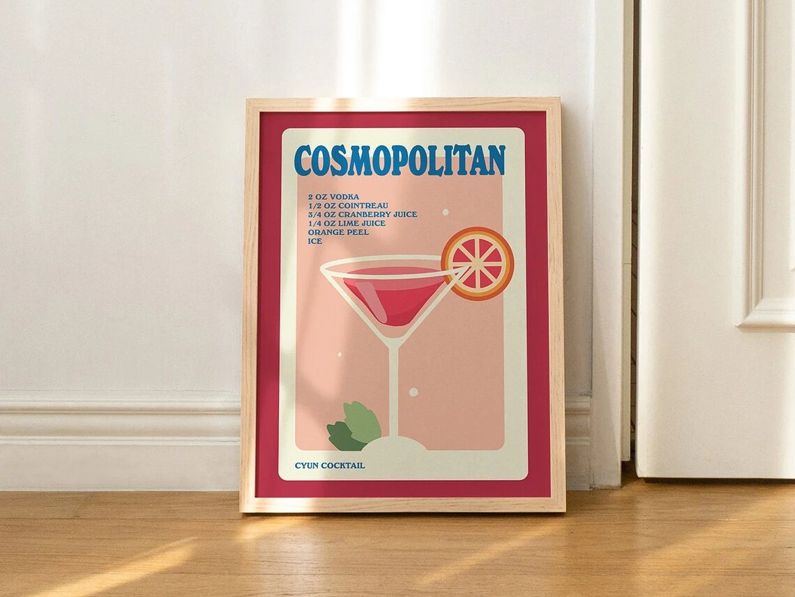 Cosmopolitan Cocktail Recipe Kitchen Bar Poster - Image 3