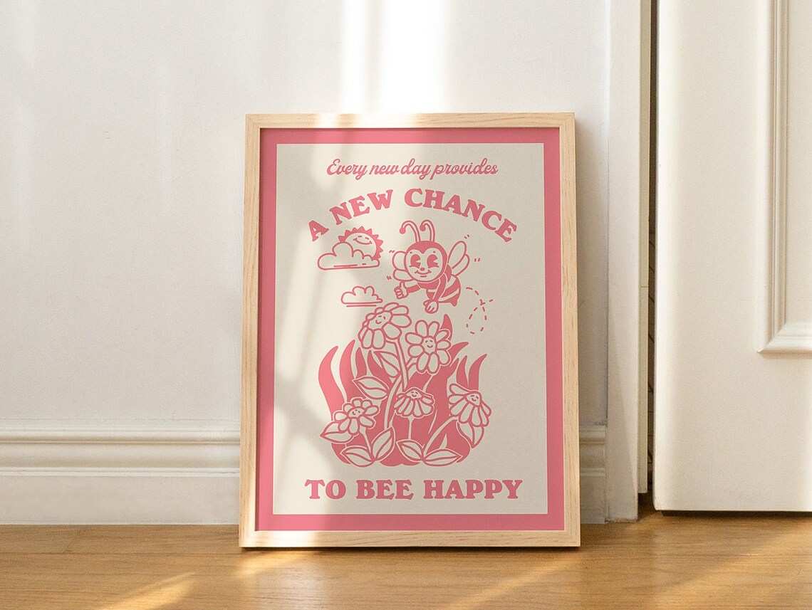 Every New Day A New Chance To Bee Happy Bee Retro Pink Poster - Image 3