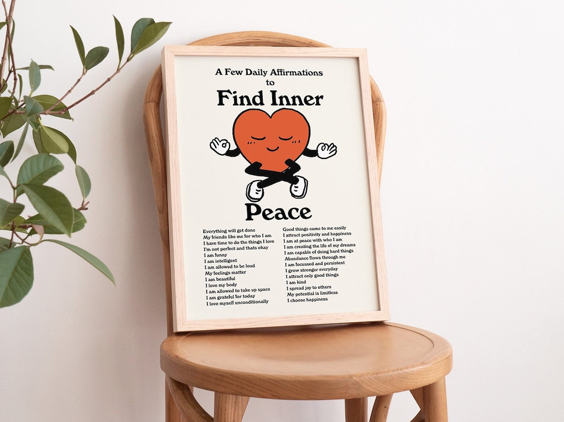 Daily Affirmations Retro Meditation Typographic Art Print - Image 3