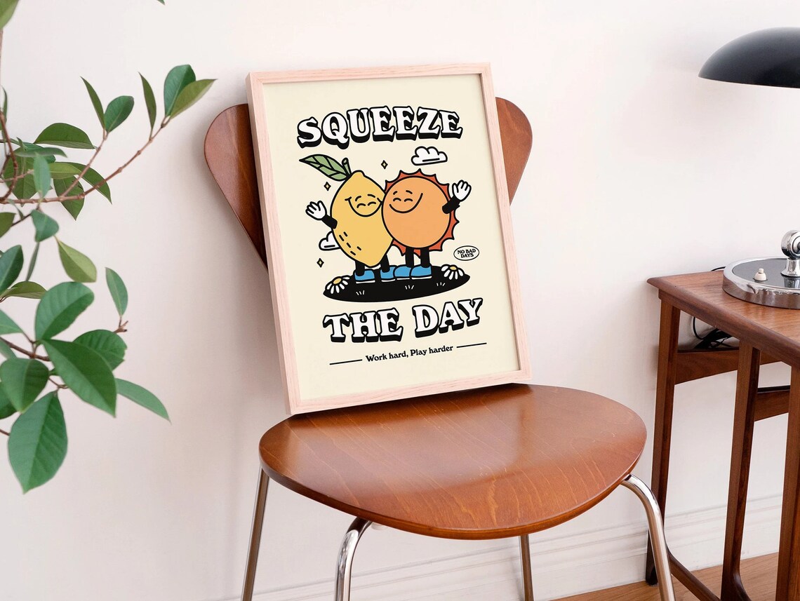 Squeeze The Day Retro Positivity Quote Art Print - Image 2