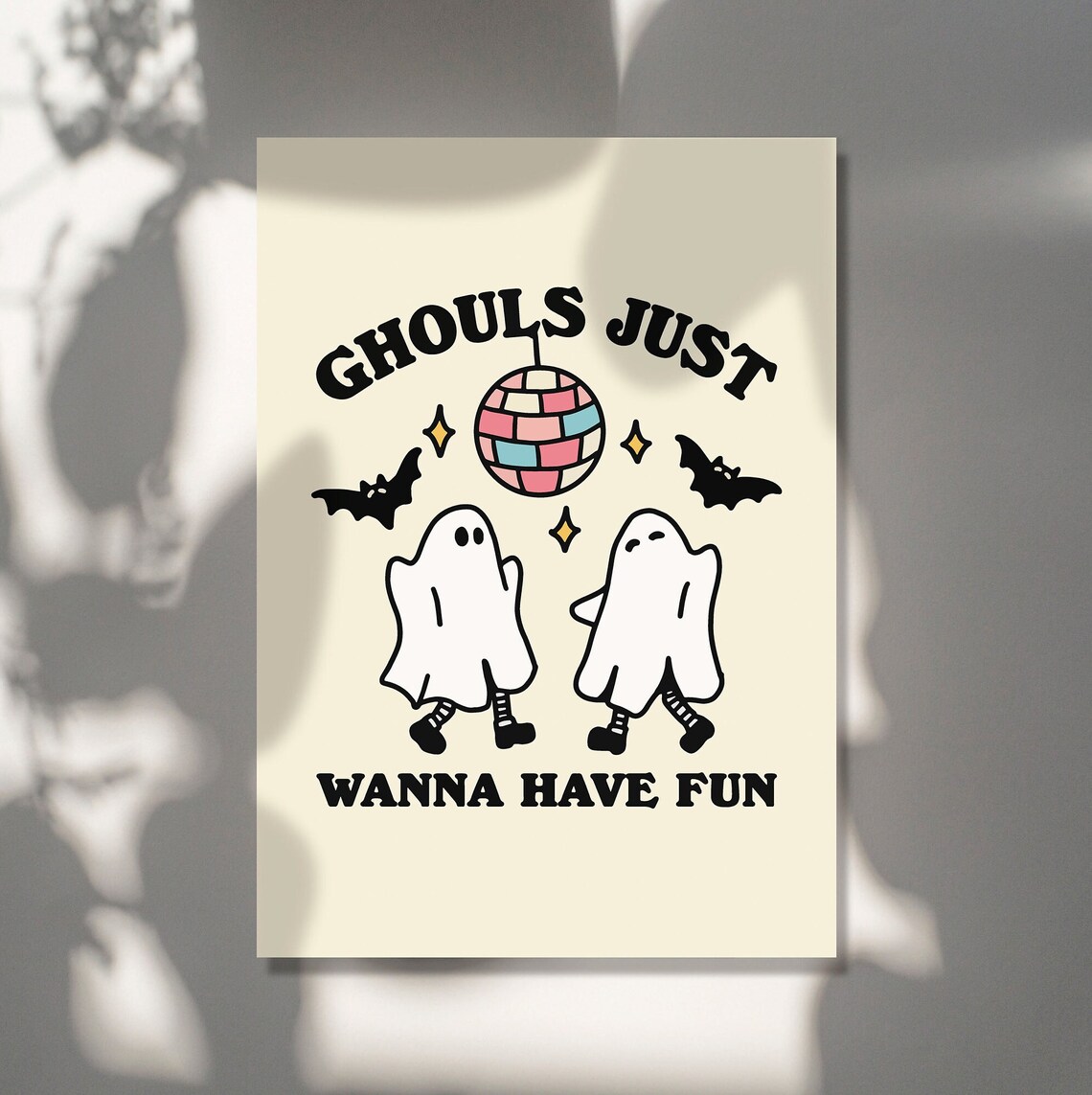 Ghouls Just Wanna Have Fun Halloween Print Cute Ghost Disco Ball Wall Poster - Image 2
