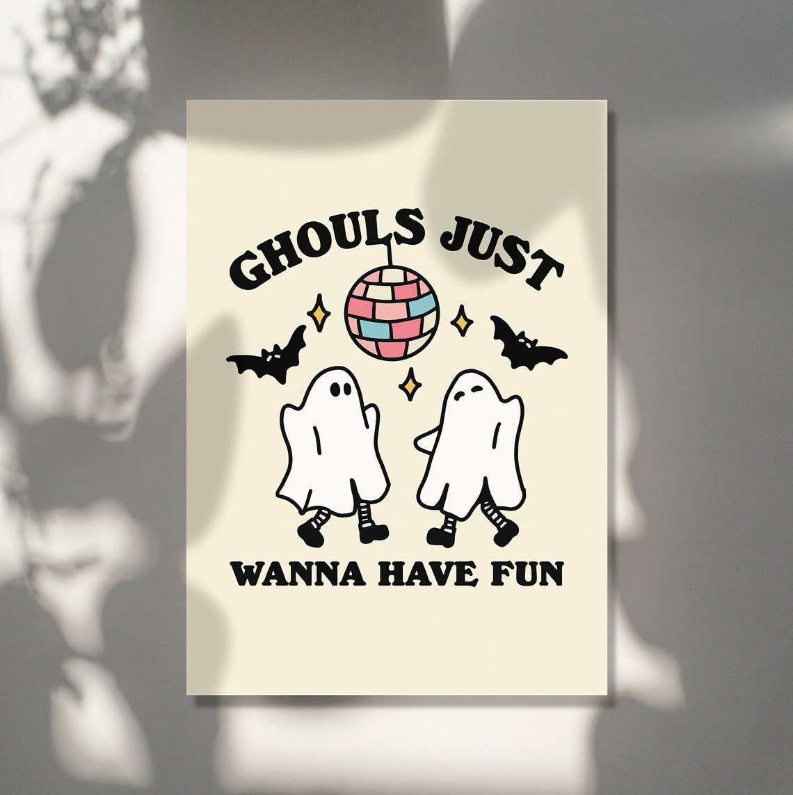 Retro Ghost Halloween Print Spooky Indoor Decoration Cute Art Prints Disco Ball Print Ghouls Just Wanna Have Fun Wall Art Fall Decor - Image 2