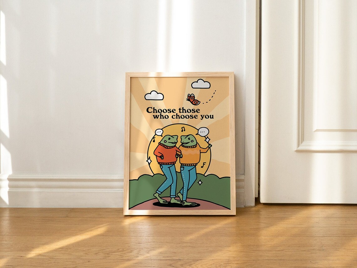 Cute Frogs Friendship Retro Toad Art Print - Image 2