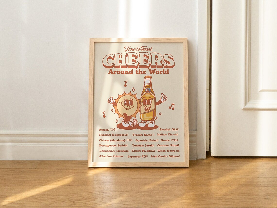 How To Toast Cheers Around The World Funny Beer Retro Bar Poster - Image 3